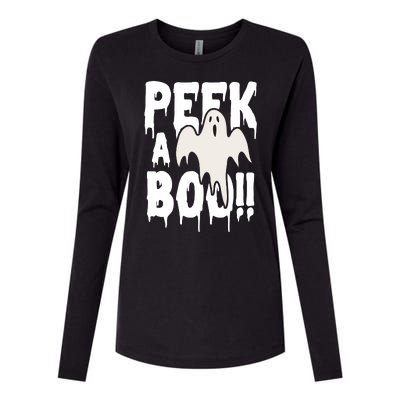 Peek A Boo Halloween Ghost Womens Cotton Relaxed Long Sleeve T-Shirt