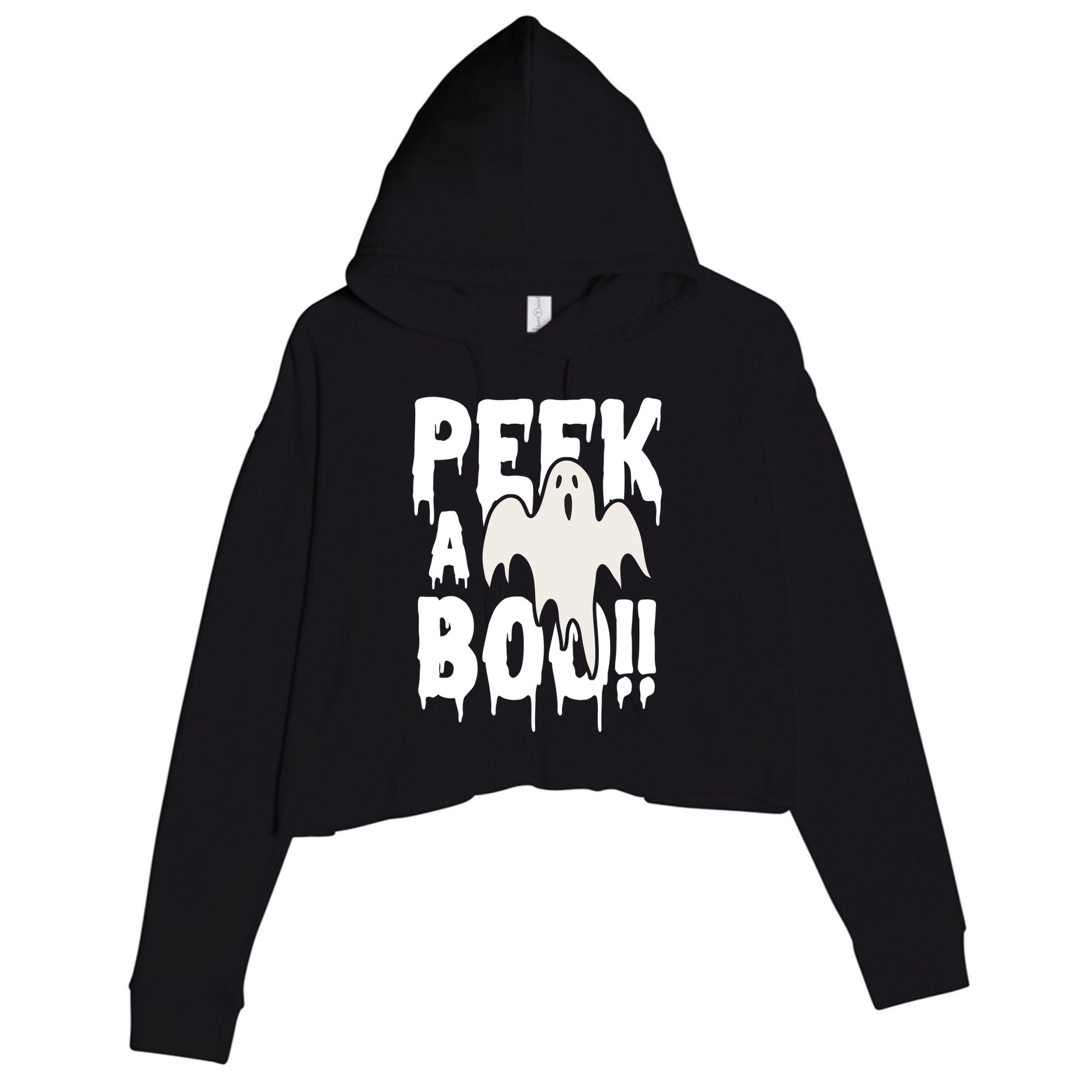 Peek A Boo Halloween Ghost Crop Fleece Hoodie