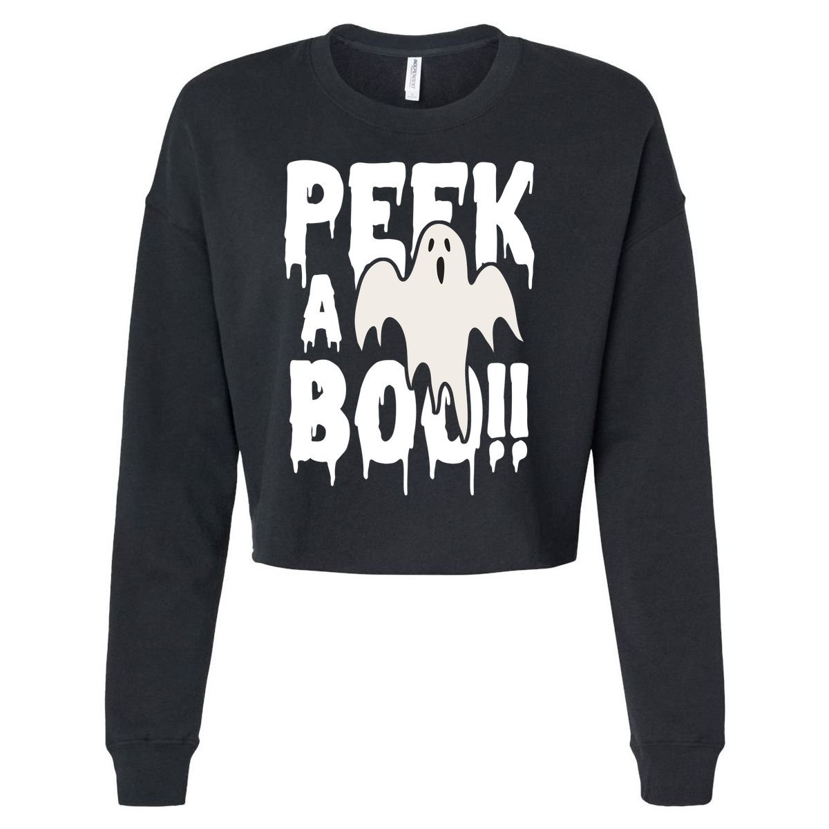 Peek A Boo Halloween Ghost Cropped Pullover Crew