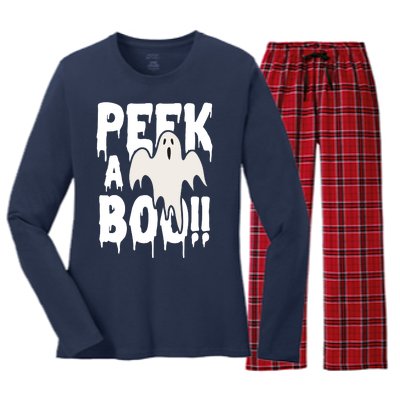 Peek A Boo Halloween Ghost Women's Long Sleeve Flannel Pajama Set 