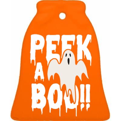 Peek A Boo Halloween Ghost Ceramic Bell Ornament