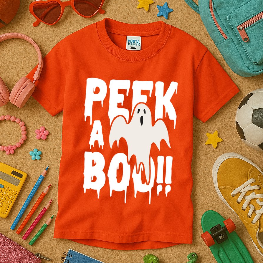 Peek A Boo Halloween Ghost Kids T-Shirt