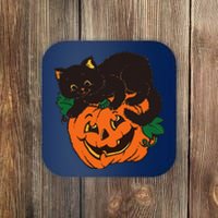 Pumpkin And Black Cat Halloween Vintage Costume Coaster