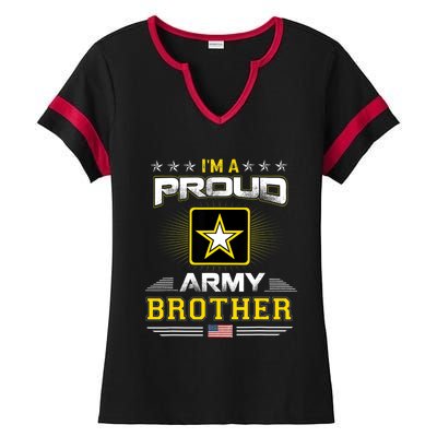 Proud Army Brother Patriotic Military Veteran Ladies Halftime Notch Neck Tee