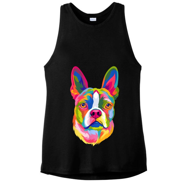 Pop Art Boston Terrier Lover Gift Men Women Dog Terriers Ladies PosiCharge Tri-Blend Wicking Tank