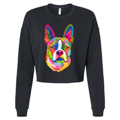 Pop Art Boston Terrier Lover Gift Men Women Dog Terriers Cropped Pullover Crew