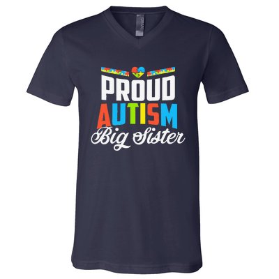 Proud Autism Big Sister Awareness Support V-Neck T-Shirt