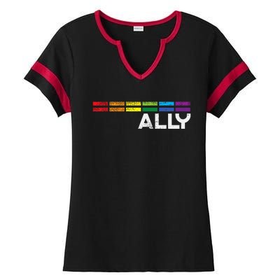 Proud Ally Bars Equality L.G.B.Tq Rainbow Flag Ladies Halftime Notch Neck Tee