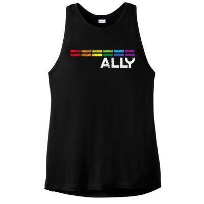 Proud Ally Bars Equality L.G.B.Tq Rainbow Flag Ladies PosiCharge Tri-Blend Wicking Tank