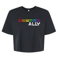 Proud Ally Bars Equality L.G.B.Tq Rainbow Flag Bella+Canvas Jersey Crop Tee