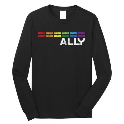 Proud Ally Bars Equality L.G.B.Tq Rainbow Flag Long Sleeve Shirt