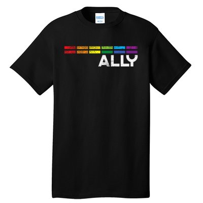 Proud Ally Bars Equality L.G.B.Tq Rainbow Flag Tall T-Shirt