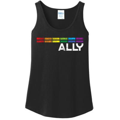 Proud Ally Bars Equality L.G.B.Tq Rainbow Flag Ladies Essential Tank