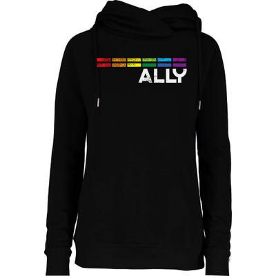 Proud Ally Bars Equality L.G.B.Tq Rainbow Flag Womens Funnel Neck Pullover Hood