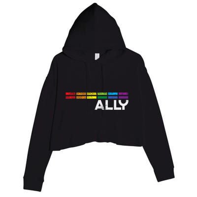 Proud Ally Bars Equality L.G.B.Tq Rainbow Flag Crop Fleece Hoodie