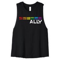 Proud Ally Bars Equality L.G.B.Tq Rainbow Flag Women's Racerback Cropped Tank