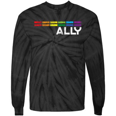 Proud Ally Bars Equality L.G.B.Tq Rainbow Flag Tie-Dye Long Sleeve Shirt