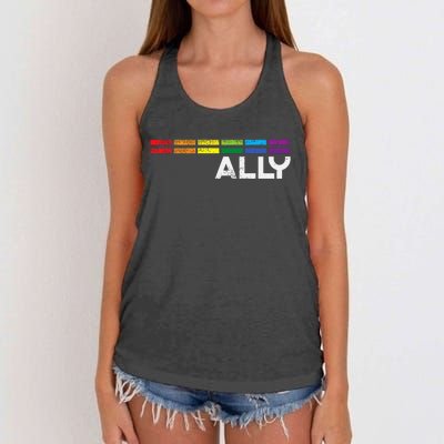 Proud Ally Bars Equality L.G.B.Tq Rainbow Flag Women's Knotted Racerback Tank