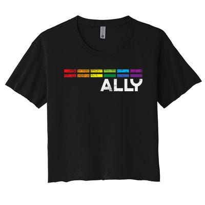 Proud Ally Bars Equality L.G.B.Tq Rainbow Flag Women's Crop Top Tee