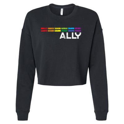 Proud Ally Bars Equality L.G.B.Tq Rainbow Flag Cropped Pullover Crew