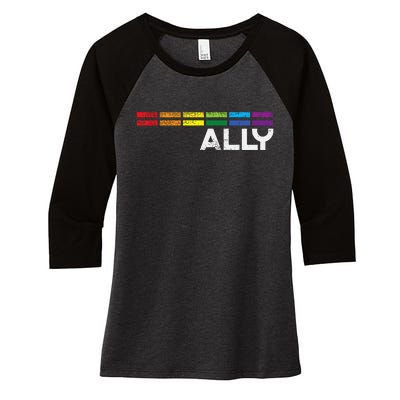 Proud Ally Bars Equality L.G.B.Tq Rainbow Flag Women's Tri-Blend 3/4-Sleeve Raglan Shirt