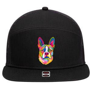 Pop Art Boston Terrier Lover Gift Men Women Dog Terriers 7 Panel Mesh Trucker Snapback Hat