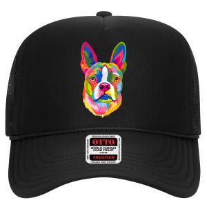 Pop Art Boston Terrier Lover Gift Men Women Dog Terriers High Crown Mesh Back Trucker Hat