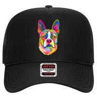 Pop Art Boston Terrier Lover Gift Men Women Dog Terriers High Crown Mesh Back Trucker Hat