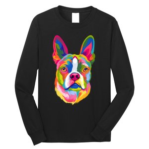 Pop Art Boston Terrier Lover Gift Men Women Dog Terriers Long Sleeve Shirt