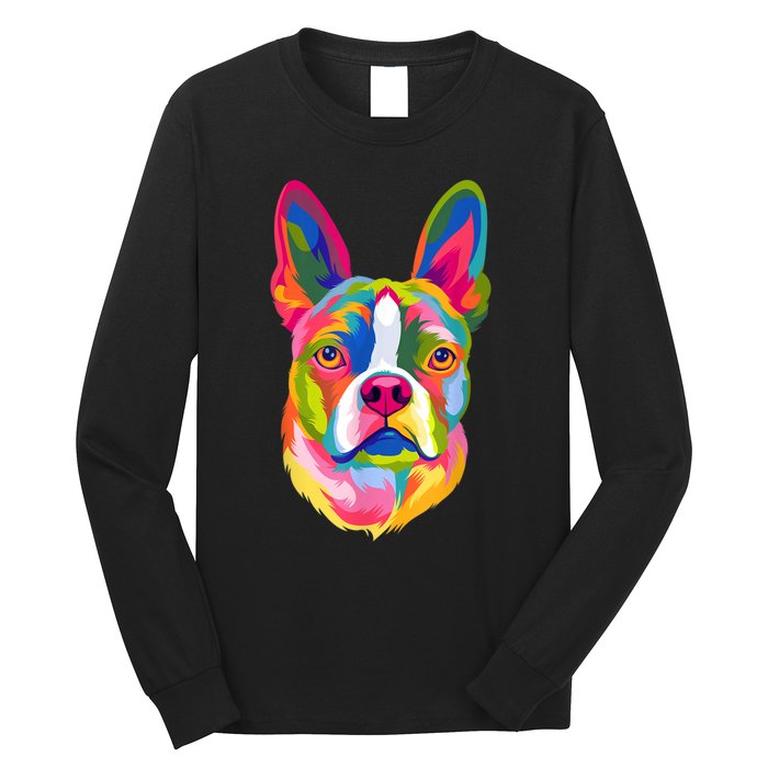 Pop Art Boston Terrier Lover Gift Men Women Dog Terriers Long Sleeve Shirt