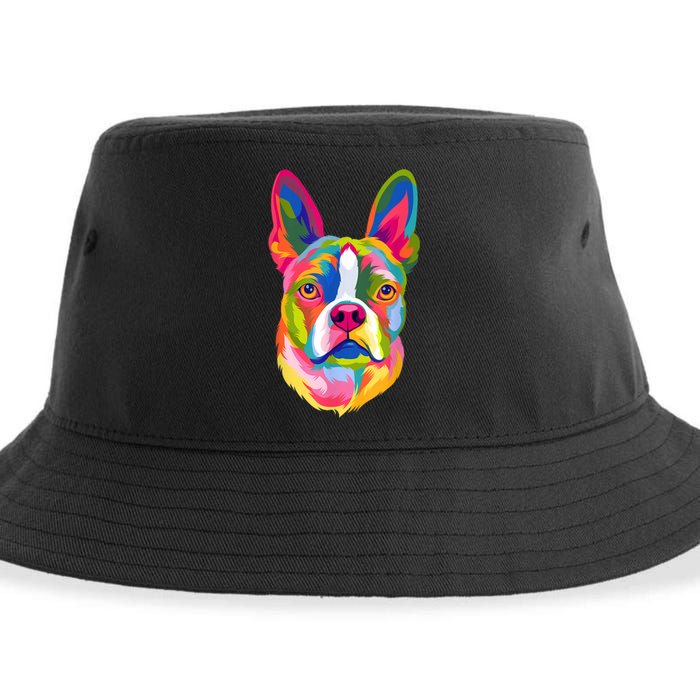 Pop Art Boston Terrier Lover Gift Men Women Dog Terriers Sustainable Bucket Hat