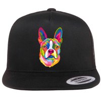 Pop Art Boston Terrier Lover Gift Men Women Dog Terriers Flat Bill Trucker Hat