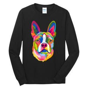 Pop Art Boston Terrier Lover Gift Men Women Dog Terriers Tall Long Sleeve T-Shirt