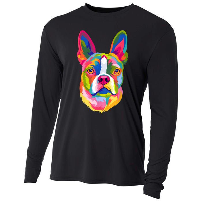 Pop Art Boston Terrier Lover Gift Men Women Dog Terriers Cooling Performance Long Sleeve Crew