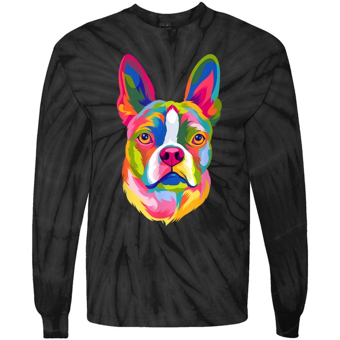 Pop Art Boston Terrier Lover Gift Men Women Dog Terriers Tie-Dye Long Sleeve Shirt