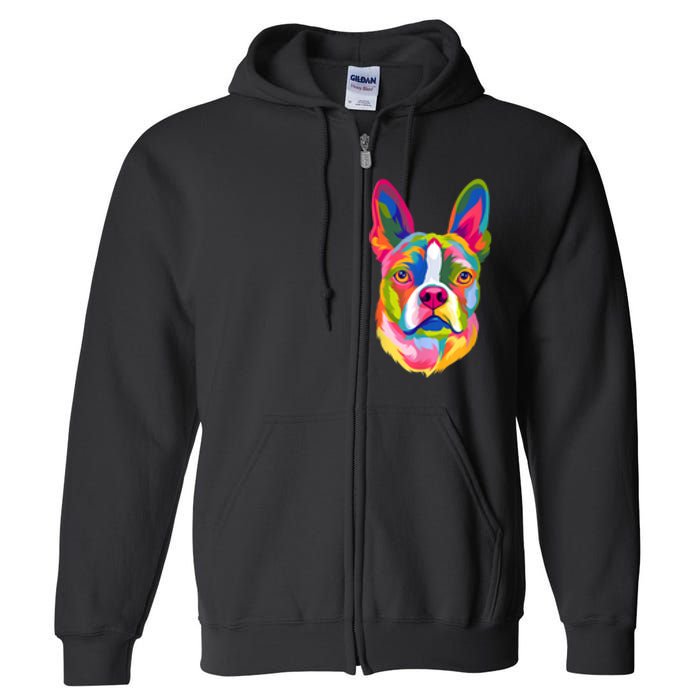 Pop Art Boston Terrier Lover Gift Men Women Dog Terriers Full Zip Hoodie