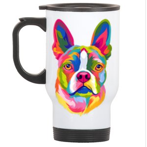 Pop Art Boston Terrier Lover Gift Men Women Dog Terriers Stainless Steel Travel Mug