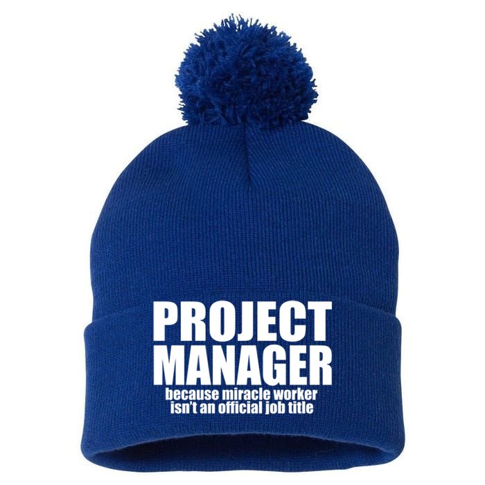 Project Ager Because Miracle Worker Isn't A Job Title Funny Gift Pom Pom 12in Knit Beanie