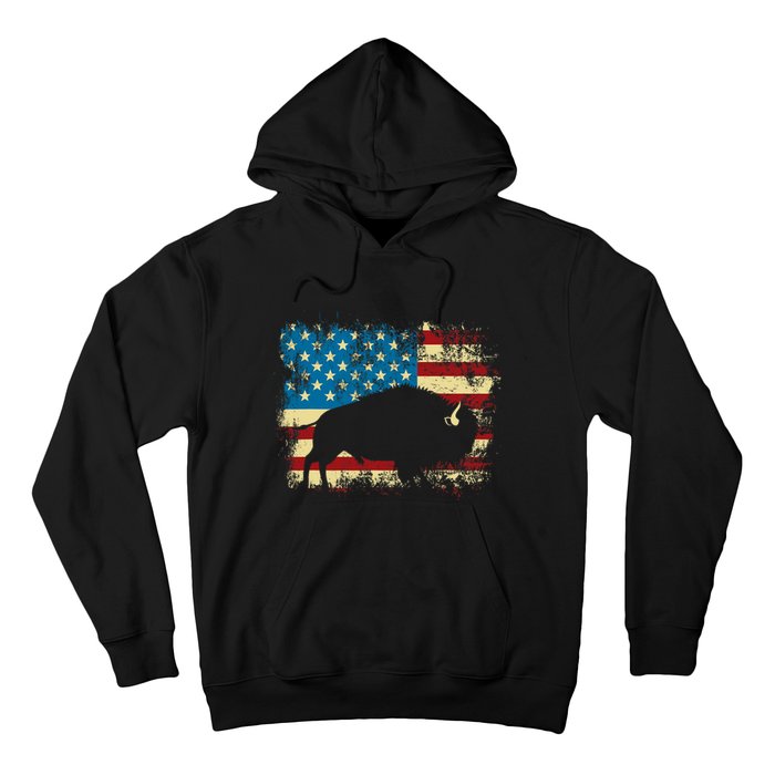 Patriotic American Bison Buffalo Lover Wildlife Usa Flag Hoodie