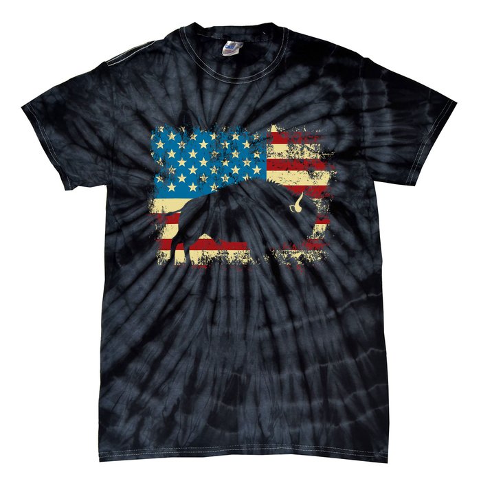 Patriotic American Bison Buffalo Lover Wildlife Usa Flag Tie-Dye T-Shirt