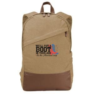 Put A Boot Inyankees Personalized Nameput A Boot In Your Ass Cowgirl 4th Of July Cotton Canvas Backpack