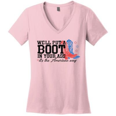 Put A Boot Inyankees Personalized Nameput A Boot In Your Ass Cowgirl 4th Of July Women's V-Neck T-Shirt