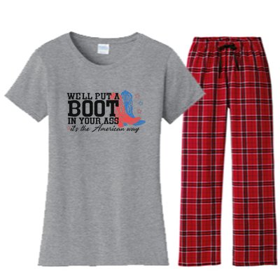 Put A Boot Inyankees Personalized Nameput A Boot In Your Ass Cowgirl 4th Of July Women's Flannel Pajama Set