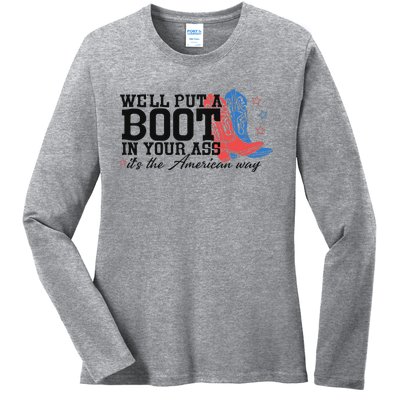 Put A Boot Inyankees Personalized Nameput A Boot In Your Ass Cowgirl 4th Of July Ladies Long Sleeve Shirt