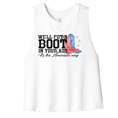 Put A Boot Inyankees Personalized Nameput A Boot In Your Ass Cowgirl 4th Of July Women's Racerback Cropped Tank