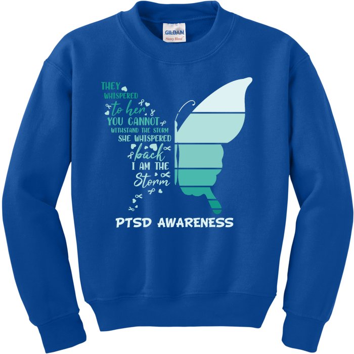 PTSD Awareness Butterfly I Am The Storm Kids Sweatshirt