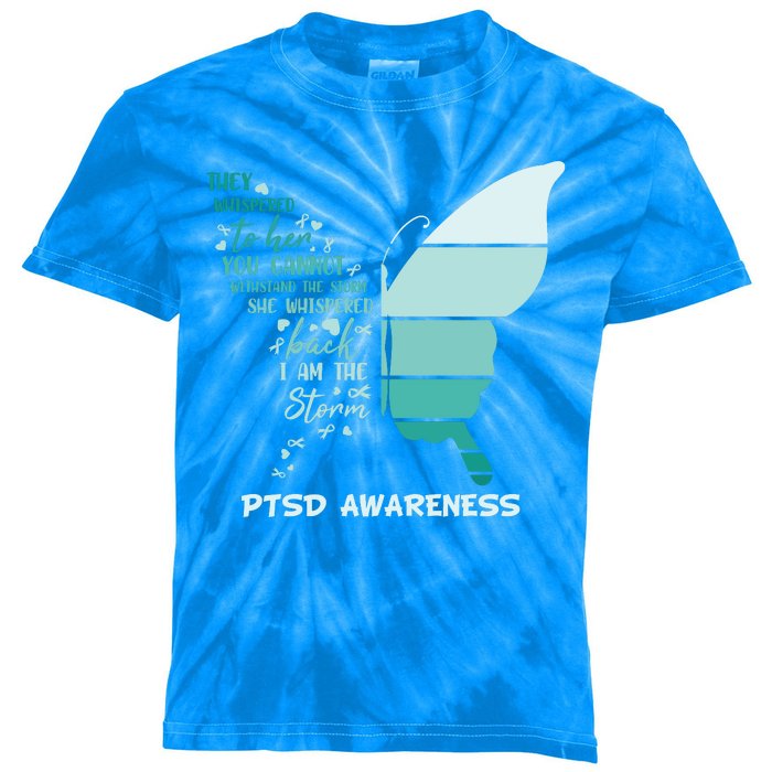 PTSD Awareness Butterfly I Am The Storm Kids Tie-Dye T-Shirt