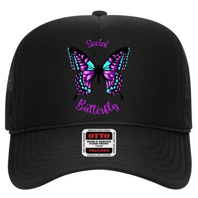 Purple and Blue Social Butterfly High Crown Mesh Back Trucker Hat