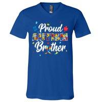 Proud Autism Brother Sibling Autism Awareness Gift V-Neck T-Shirt