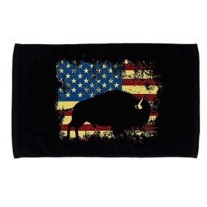 Patriotic American Bison Buffalo Lover Wildlife Usa Flag Microfiber Hand Towel